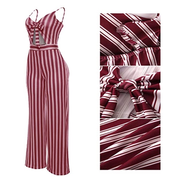 ❇️3/$30❇️ NWOT Red & White Stripe High Waist Wide Leg Jumpsuit Romper. - Picture 4 of 5